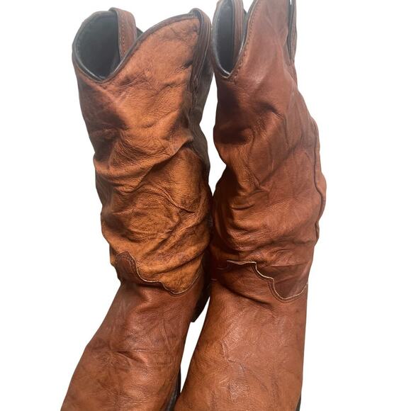 Vintage Brown Slouchy Leather Mid Calf Cowboy Western Boots Men's Size 7D - Picture 3 of 9